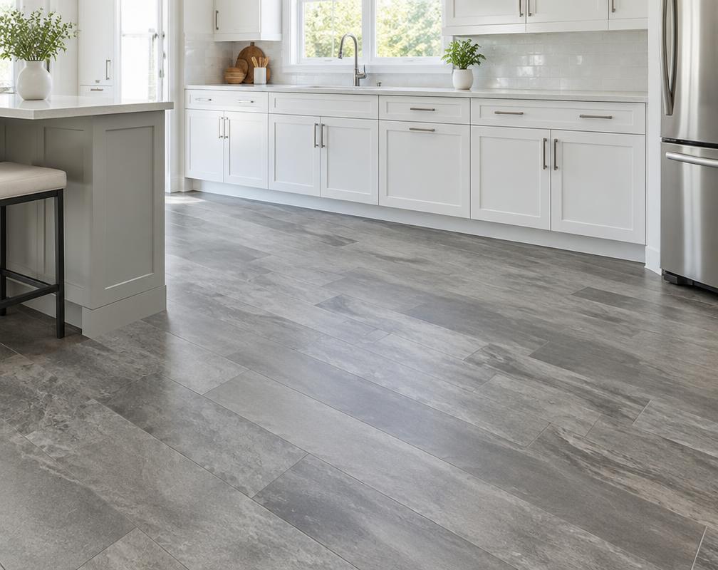 Illustrative stone-inspired finish flooring